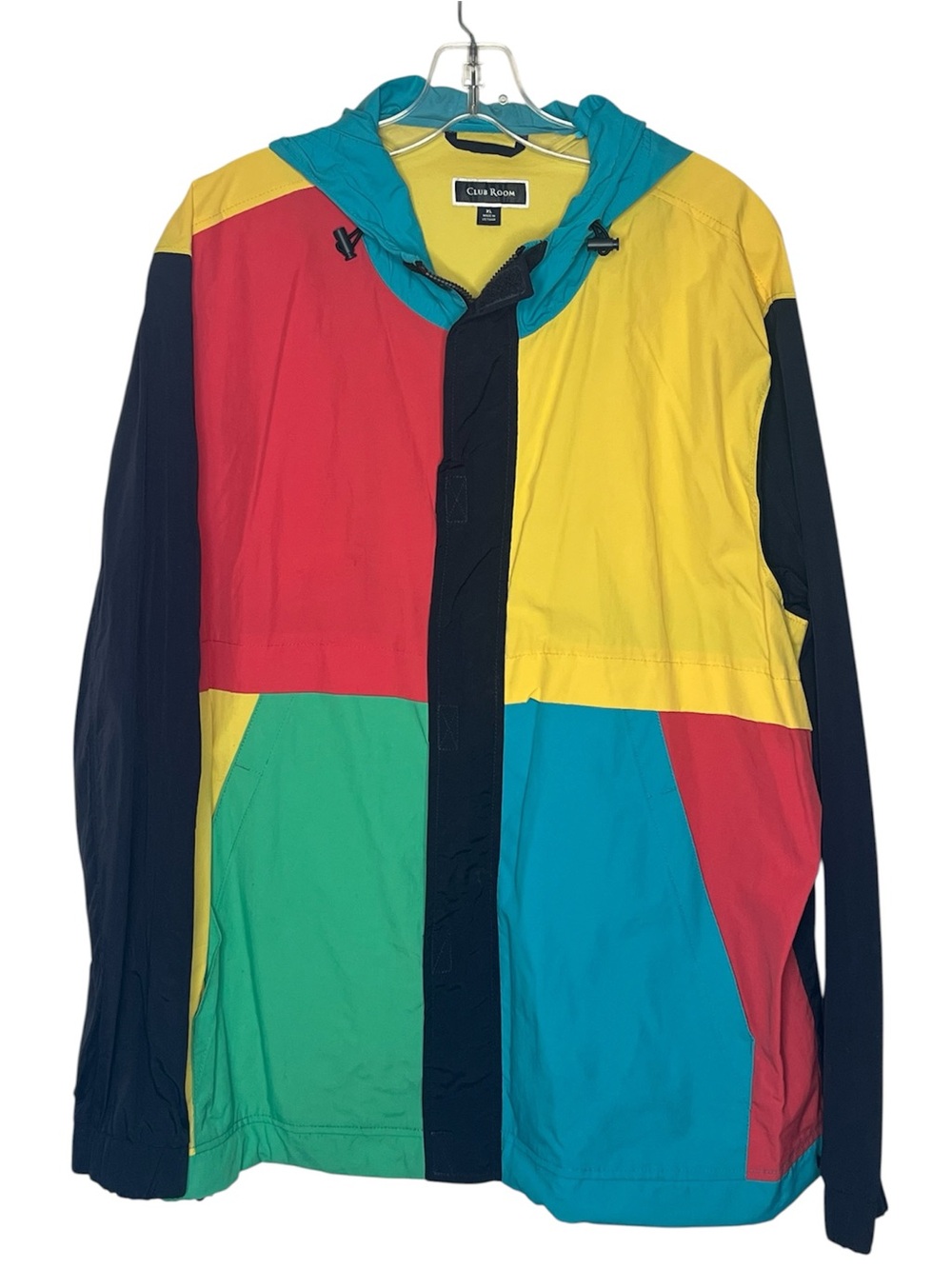Club Room Colorblock Windbreaker Jacket Mens Sz XL Hooded Lightweight